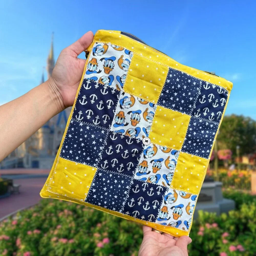 Handmade Quilted Donald Duck Zipper Sleeve for iPad, Book with Wristlet